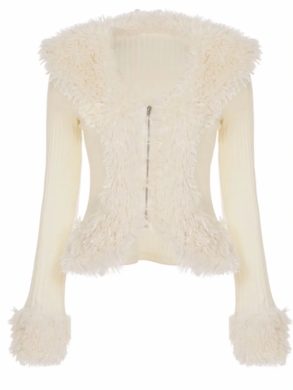 Furry Trim Ivory Zip-Up Jacket NWOT - Picture 1 of 10